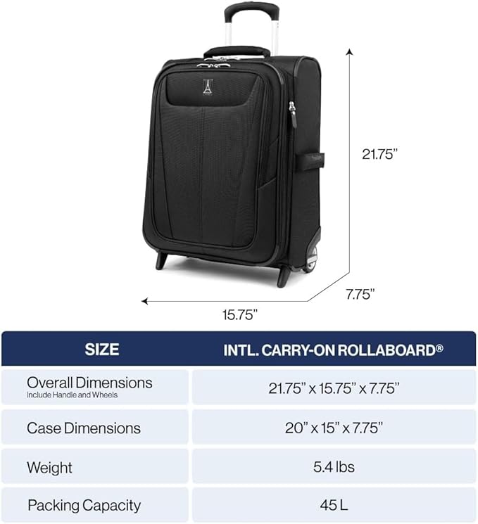 Travelpro Maxlite 5 Softside Expandable Upright 2 Wheel Carry-on Luggage, Lightweight, 20-Inch — Black