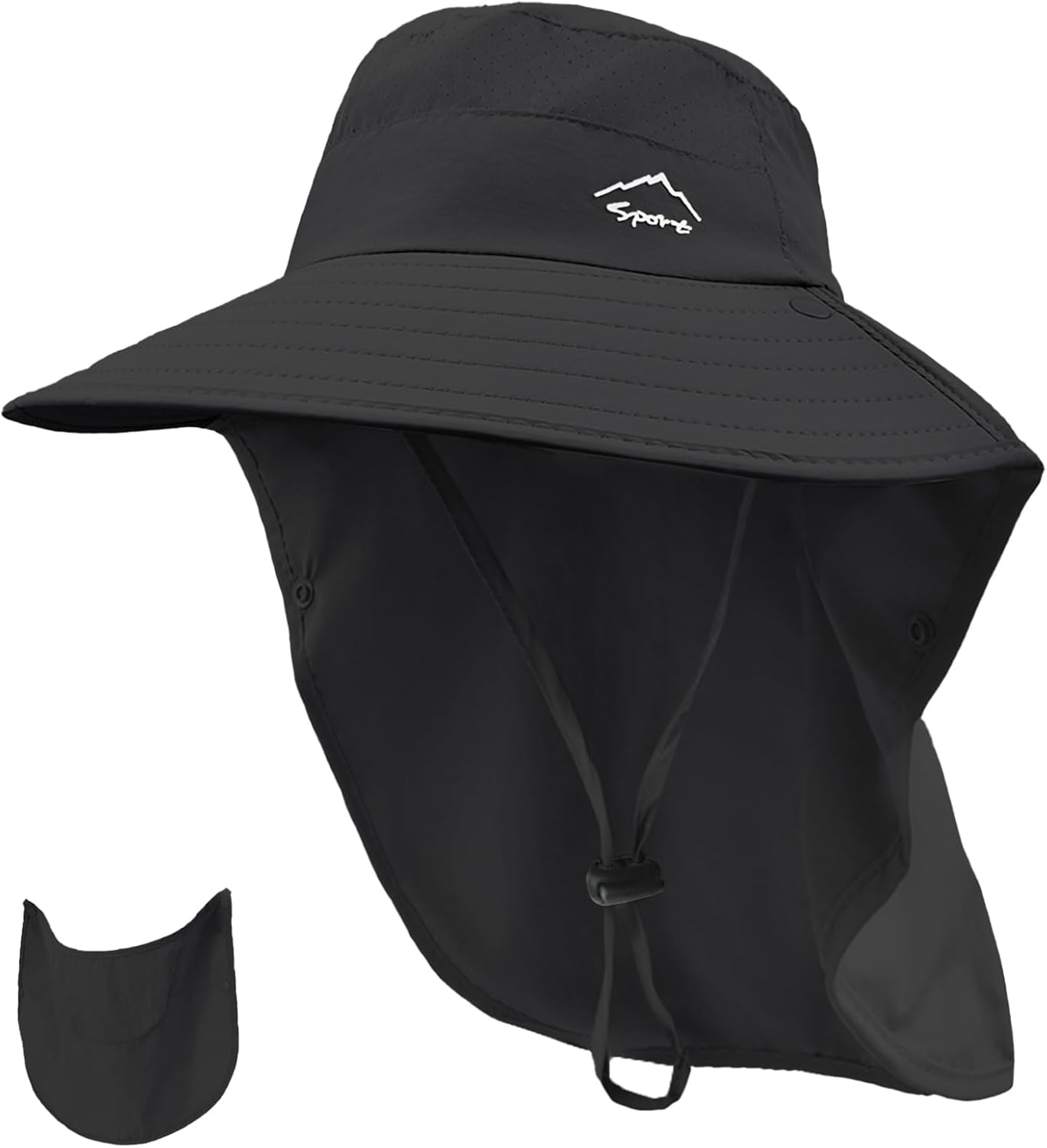 Rosoz Sun Hat for Men Women with Neck Flap,Wide Brim UPF50+ Fishing Hat with Detachable Face Cover Outdoor Sun Protection Hat
