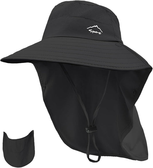 Rosoz Sun Hat for Men Women with Neck Flap,Wide Brim UPF50+ Fishing Hat with Detachable Face Cover Outdoor Sun Protection Hat