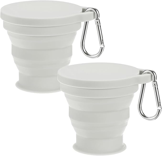 2 Pack Collapsible Travel Cup, 6oz(180ml) Silicone Portable Foldable Water Cup Bottle with Spring Buckle for Travel/Camping/Hiking, Reusable [Light Gray]