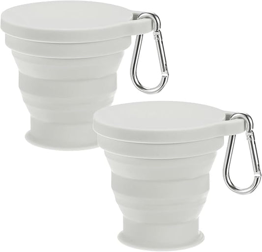 2 Pack Collapsible Travel Cup, 6oz(180ml) Silicone Portable Foldable Water Cup Bottle with Spring Buckle for Travel/Camping/Hiking, Reusable [Light Gray]