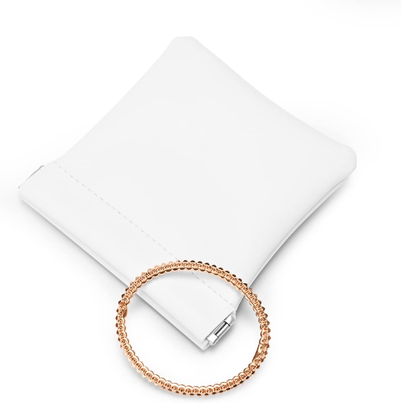 PU Leather Jewelry Travel Bag Leather Jewelry Pouch Christmas,Wedding Party Favor Gift Bag (L, Pearl White)