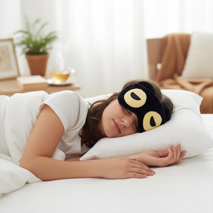 2PCS Cat Eye Sleep Mask for Sleeping, Soft Light Weight Eye Cover with Adjustable Strap,Funny Sleep Mask for Kids Women Men Travel Nap Blindfold Game（Half Closed Eyes+Closed Eyes）