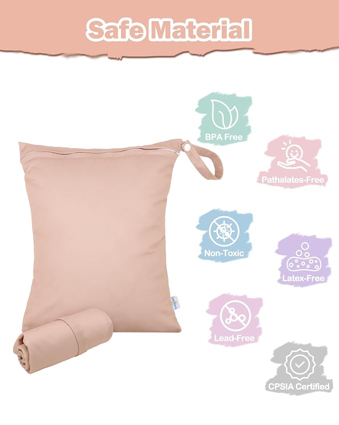 babygoal Wet Bag for Swimsuits, Waterproof Bag for Travel, Food Storage, Stroller, Daycare, Baby Diapers, Yoga, Beach, Pool, Wet Clothes-Light Pink