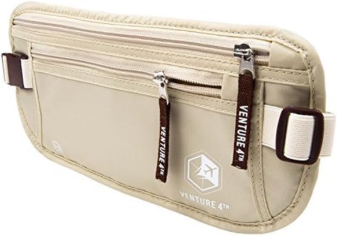VENTURE 4TH Money Belt for Travel – Hidden Under-Clothes RFID Blocking Passport Holder & Slim Travel Wallet Pouch for Men & Women to Protect Cash, Cards & Documents (Beige)