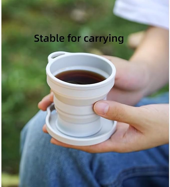 Reusable Foldable Silicone Water Cup, Portable Picnic Snacks Cup, Pocket Size Travel Cup Extensible, Collapsible Cups with Lid for Camping, Travel (Blue with Hook)
