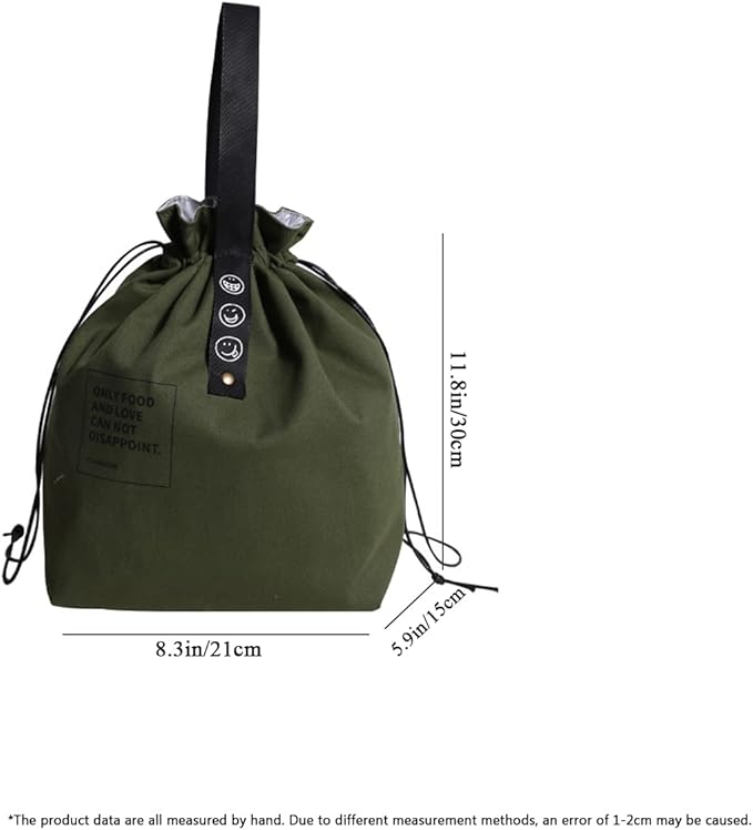 Canvas Drawstring Lunch Bag Insulated Lunch Bento Tote Bag Reusable Lunch Bag with Handle and Drawstring Closure for Women Work Picnic or Travel (COLOR1)