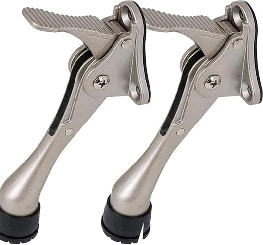 One Touch Kickdown Door Stopper, Door Holder, Heavy Duty Door Stops, Bottom of Door, Height-Adjustable Rubber Tips by HASHI (Satin Nickel 4 inch x 2pack)