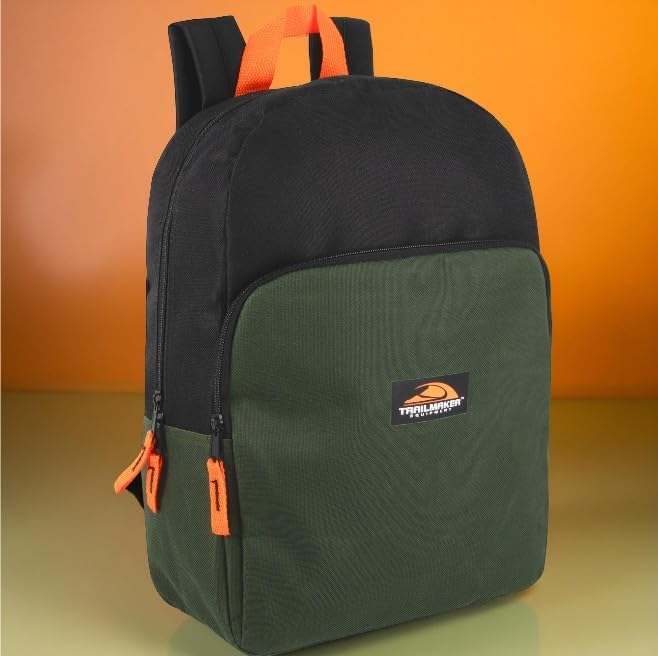 Color Block Backpacks for School Boys and Girls, 15 Inch Two Tone Colorful Small Travel Backpack for Kids (Green)