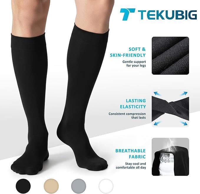 3 Pairs Medical Women Men Compression Socks Knee High 20-30 mmhg Graduated Stocking Support Hose Cute for Running Travel