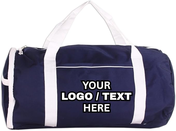 Custom Roll Duffel Bag with Your Logo or Text – Personalized Gym Bag, Sports Team Bag, Travel Bag – Adjustable Shoulder Strap, 600D Polyester, 18 Inch, 4 Colors, Model 3018