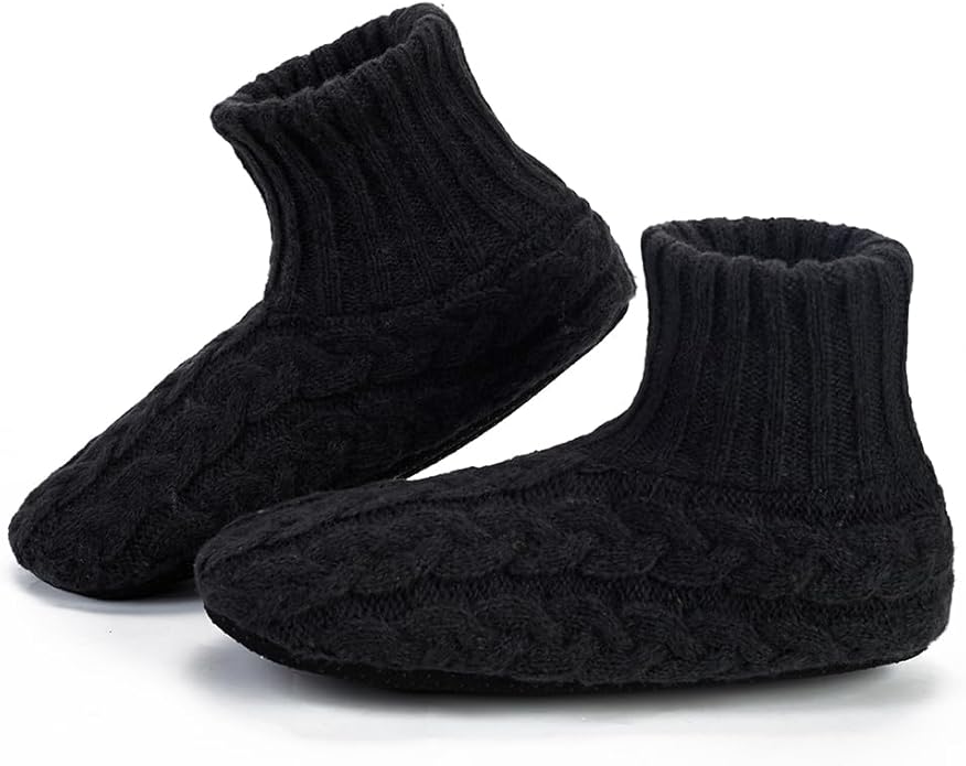 LEMZONE Mens Fuzzy Slipper Socks with Grippers, Winter Warm Sherpa Lined Indoor House Shoes Christmas Gifts for Dad Husband Boyfriend