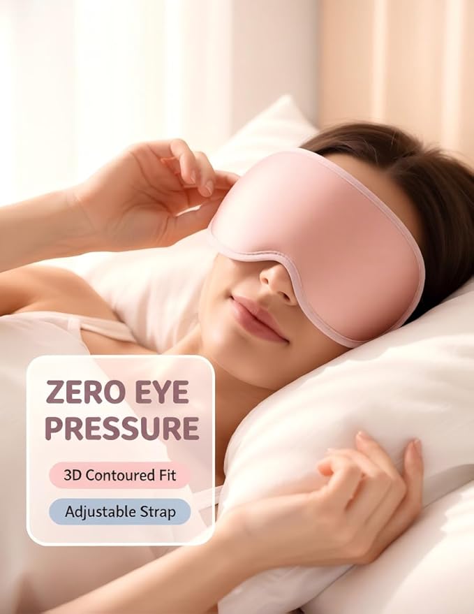 Weighted Eye Masks for Sleep Women: 3D Contoured Blackout Sleep Mask with Zero Pressure, Eyelash Friendly & Comfortable Blindfold for Airplane Travel, Night Shift Nurse, Yoga & Thoughtful Gift, Pink