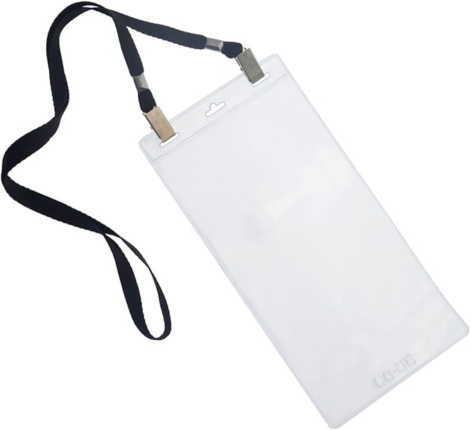 5 Pack - Extra Large 4 x 8 Inch Ticket & Event Credential Badge Holders with No Twist Double Sided Lanyards with Two Bulldog Clips, by Specialist ID (Black)