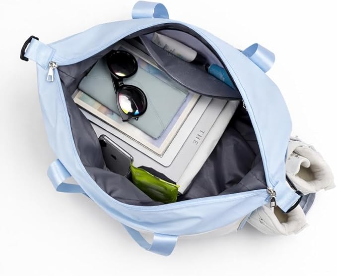 J&G Waterproof Gym Duffel Bag – Lightweight Travel & Sports Bag with Shoe Compartment and Wet Pocket for Men & Women – Carry-On Weekender for Gym, Beach, Trips – 8 Colors (Light Blue)