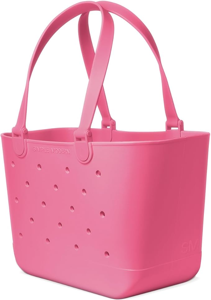 Simple Modern Large Beach Bag | Waterproof Getaway Rubber Tote with Zipper Pocket for Travel, Pool, Boat, Groceries, Sports | Velvet Pink | Large, Waterproof, Zipper Pocket, Travel, Pool