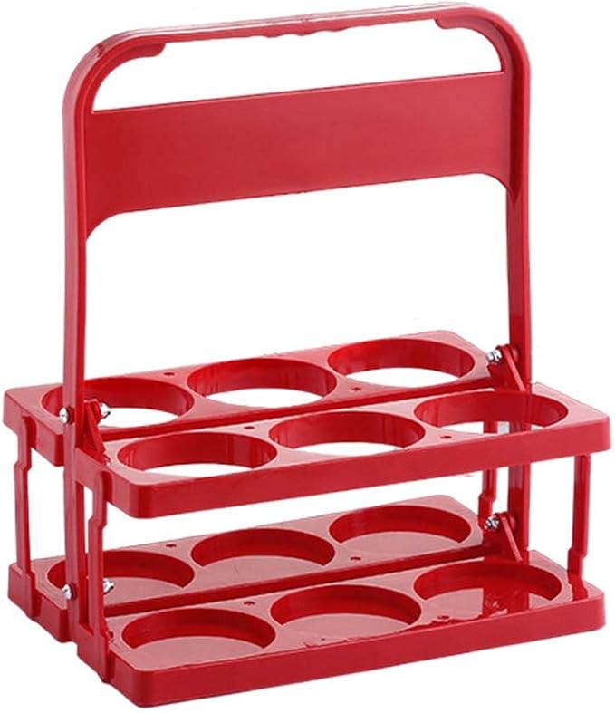Portable Plastic Drink Carrier,Reusable Red Beer Bottle Coffee Cup Holder,Tea Bottle Drink Caddy for Delivery,6 Holes Cup Holders with Handle for Catering Restaurant Travel Car