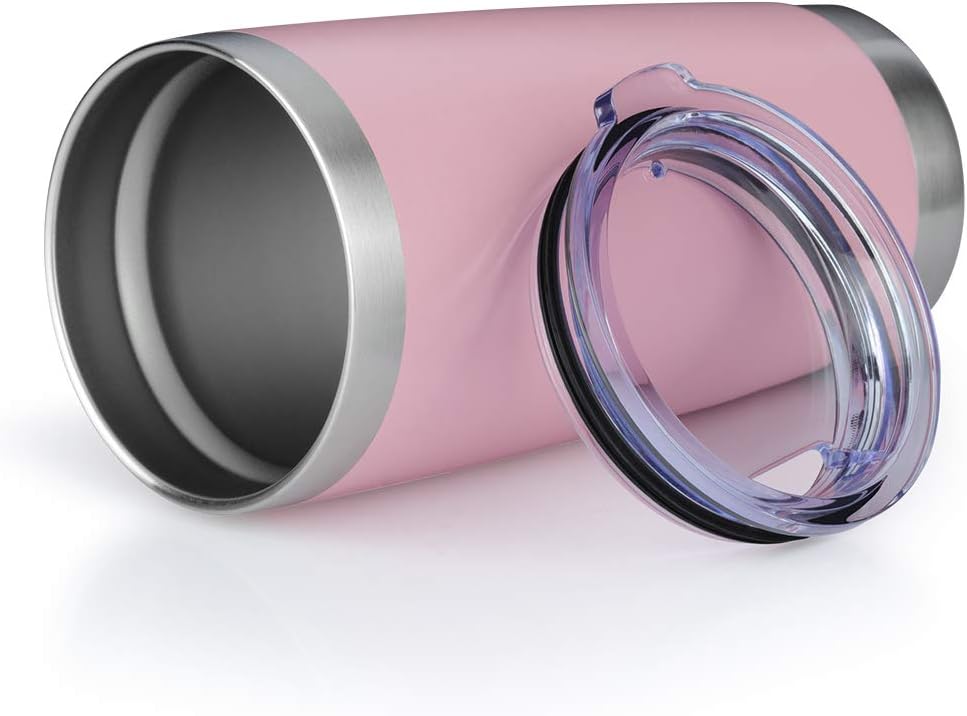 20oz Tumbler Bulk Stainless Steel Vacuum Insulated Tumblers with Lid Double Wall Travel Mug Durable Powder Coated Coffee Cup, Suitable for Ice Drinks and Hot Beverage (Pink 1pack)