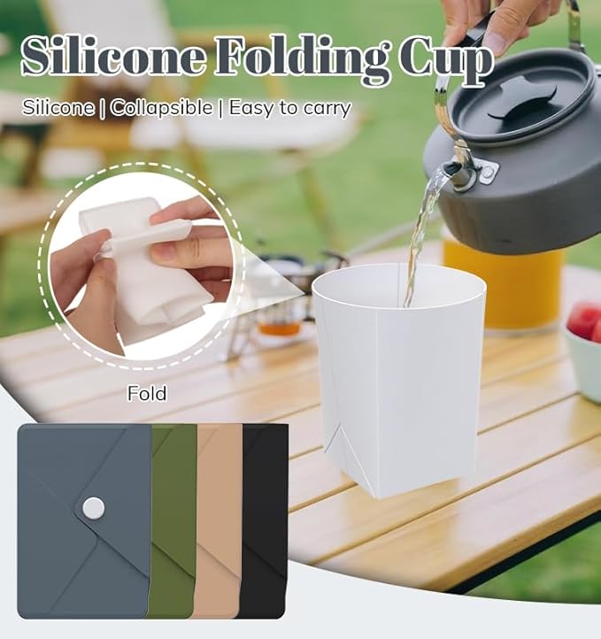 Silicone Collapsible Travel Cup, Portable Foldable Water Cup,Reusable Leak-Proof Design For Camping, Hiking, Sports.Card Bag Design For Easy Insertion Into Pockets (military green)