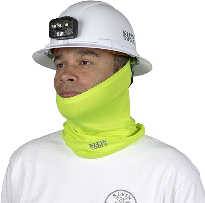 KLEIN TOOLS 60465 Cooling Band for Neck and Face with Evaporative Performance Knit Fabric, Cools Instantly When Wet, UPF 50 Protection, Yellow