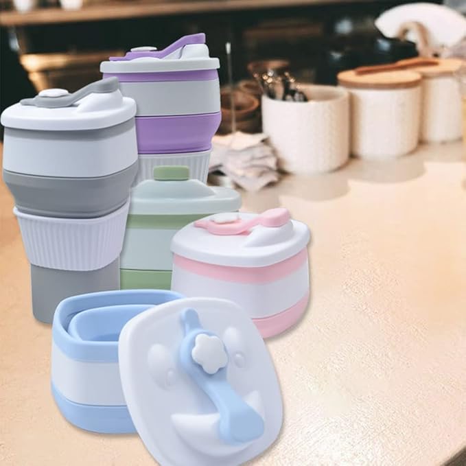 Collapsible Travel Coffee Cups Set of 2 - Silicone Foldable Mugs with Leakproof Lids, BPA Free, Microwave and Dishwasher Safe - 10oz (300ml) for Travel, Office, Camping