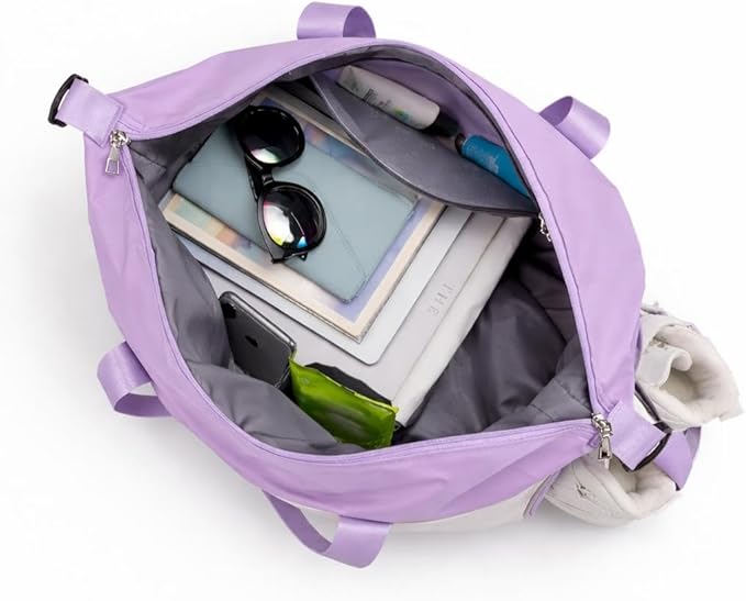 J&G Waterproof Gym Duffel Bag – Lightweight Travel & Sports Bag with Shoe Compartment and Wet Pocket for Men & Women – Carry-On Weekender for Gym, Beach, Trips – 8 Colors (Light Purple)