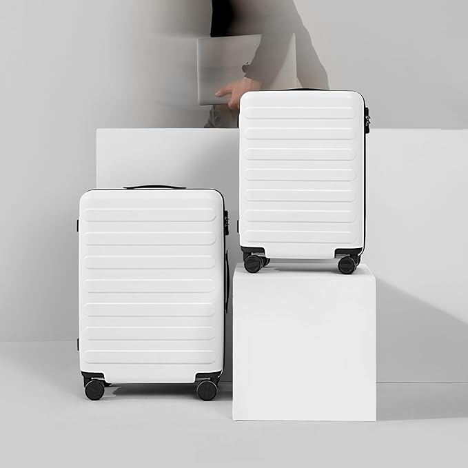NINETYGO Carry On Luggage 22x14x9 Airline Approved, 20 Inch Luggage with Smooth Spinner Wheels, Lightweight, Hard Shell PC Suitcase Carry-On, Travel Luggage, TSA Approved (Lily White, Rhine Basic)