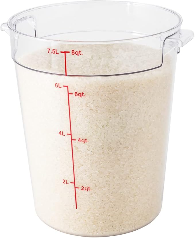 Restaurantware Met Lux 8 Quart Food Storage Containers 10 Round Commercial Storage Containers - Lids Sold Separately With Volume Markers Clear Plastic Food Prep Buckets Space-Saving Storage