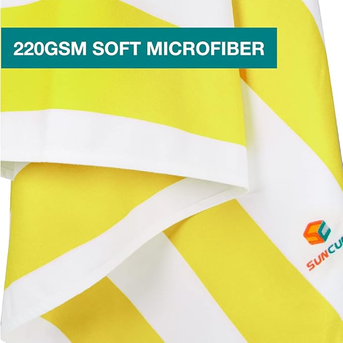 SUN CUBE Microfiber Beach Towel, Quick Dry Sand Free Beach Towel, Lightweight Compact Travel Swim Towel for Pool, Camping, Sand Resistant Packable Adult Towel - Yellow 78x35 Inches