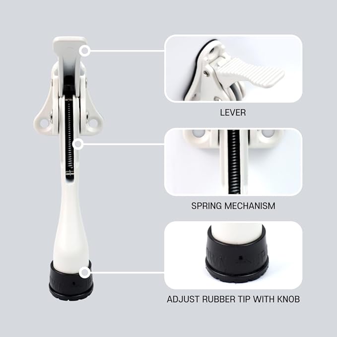 One Touch Kickdown Door Stopper, Door Holder, Heavy Duty Door Stops, Bottom of Door, Height-Adjustable Rubber Tips by HASHI (White 4 inch x 1pack)