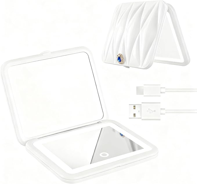1X/5X Magnification LED Travel Makeup Mirror, Rechargeable Travel Mirror with Light, Portable Pocket-Sized Folding Design Ideal Gift for Travel & Daily Use