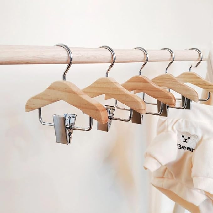 Ximimark 3PCS Solid Wood Mini Hanger for Pet Clothes Dog Clothing Hanger with Clip and Hook for Pet Accessories