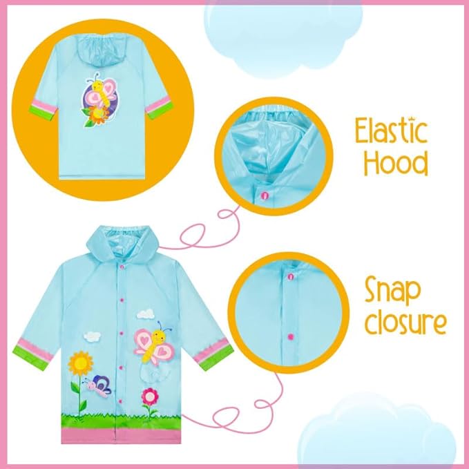 Puddle Play Kids Waterproof Hooded Rain Slicker – Lightweight Outwear Jacket in Fun Designs, Sizes 2-9 Years