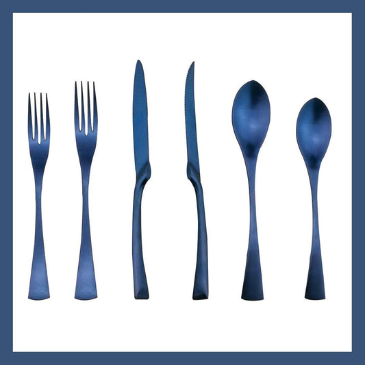 6-Piece Flatware Set,Extra Thick Heavy Duty - 18/10 Stainless Steel Cutlery Sets,High Matte Blue Finish Silverware Flatware Sets Service for 1, Use for Home,Kitchen Utensil Set