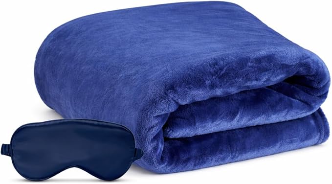 Travel Blanket, Airplane Blanket, Ultra-Soft, Warm & Lightweight, 65x40 in, Outdoor Blanket Essentials for Women, Men & Kids, Included Eye Mask, Luggage Sleeve & Backpack Clip Grey