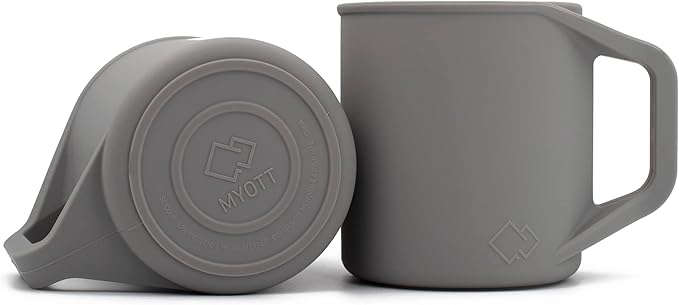 Silicone Coffee Cup - Food Grade Silicone Camping Mug with Handle - Portable, Collapsible Coffee Mug - BPA Free, Dishwasher Safe and Microwave Safe 12- oz (Granite Gray, 1 Pack)