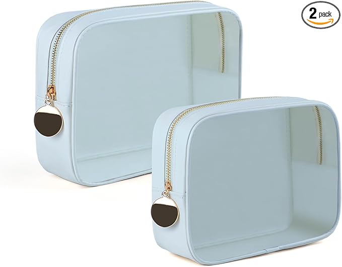 2PCS Clear Makeup Bag Set, Waterproof TPU Purse Organizer Pouches, TSA Approved Toiletry Bag, Diaper Bag Organizer Pouch, Travel Organizer Bags for Women and Kids