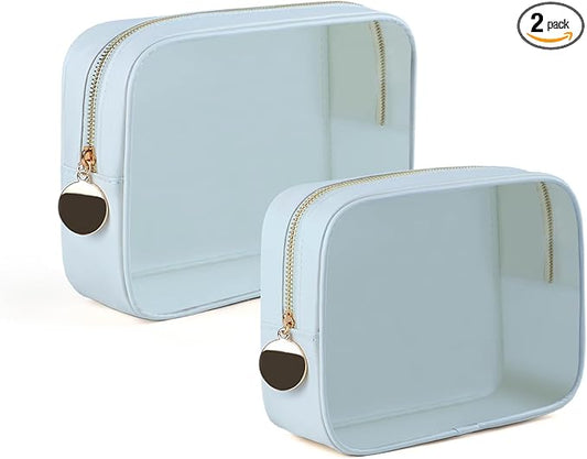 2PCS Clear Makeup Bag Set, Waterproof TPU Purse Organizer Pouches, TSA Approved Toiletry Bag, Diaper Bag Organizer Pouch, Travel Organizer Bags for Women and Kids