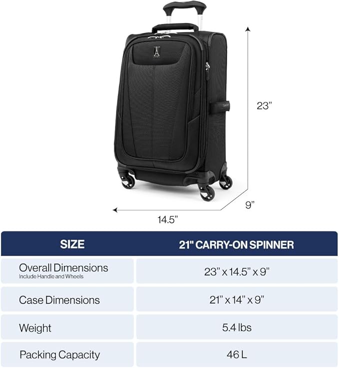 Travelpro Maxlite 5 Softside Expandable Luggage with 4 Spinner Wheels, Lightweight Suitcase, Men and Women, Shadow Grey, Carry-on 21-Inch
