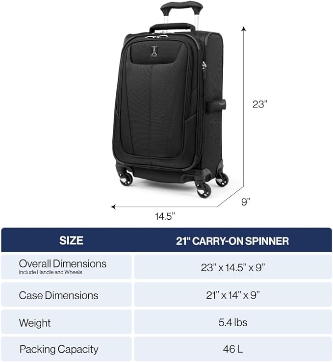 Travelpro Maxlite 5 Softside Expandable Luggage with 4 Spinner Wheels, Lightweight Suitcase, Men and Women, Slate Green, Carry-on 21-Inch