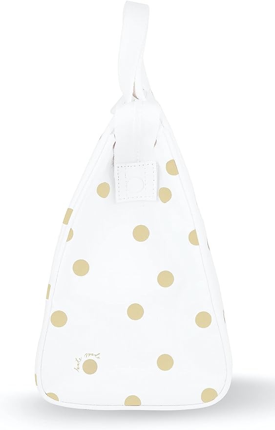 kate spade new york Portable Soft Cooler Lunch Bag, Thermal Tote with Insulated Interior Lining and Storage Pocket, Lunch Tote for Women, Gold Dot with Script