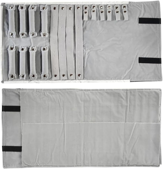 Velvet Travel Jewelry Case Roll Bag Organizer for Necklace Bracelet Earrings Ring (Black) (Black and Grey)