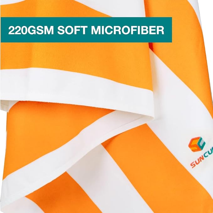 SUN CUBE Microfiber Beach Towel, Quick Dry Sand Free Beach Towel, Lightweight Compact Travel Swim Towel for Pool, Camping, Sand Resistant Packable Adult Towel - Orange 60x30 Inches