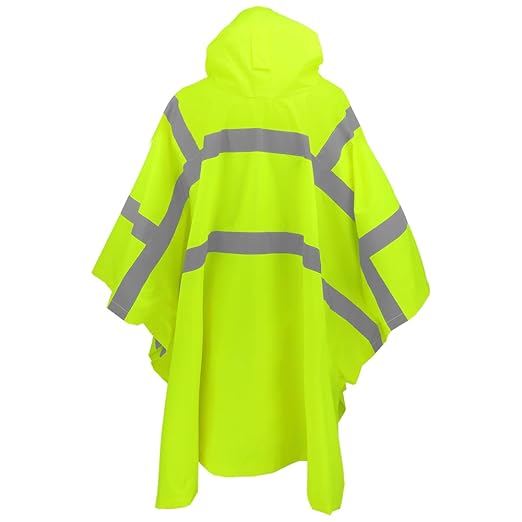 GGS Rain Poncho - High Visibility, Reflective, Wind and Waterproof with Drawstring Hood, Rain Gear for Construction, Camping, Fishing, Hiking, One Size