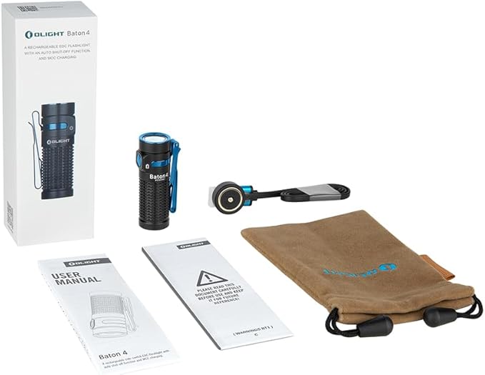 OLIGHT Baton4 Rechargeable EDC Flashlight, Bright Small Flashlight 1300 Lumens with MCC Charging Cable, IPX8 Waterproof, Multiple Modes Pocket Light for Home, Camping, and Emergencies (Black)