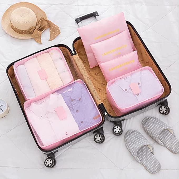 Portable Packing Cubes - Perfect Luggage Organizer Bags, Packing Cubes for Suitcases, Compression Packing Cubes, Travel Bags Organizer for Luggage, Luxurious Travel Cubes, Pink