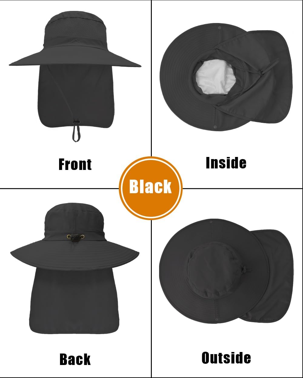 Outdoor Sun Hats with Stowable Neck Flap for Men Women UPF 50+ Mesh Summer Bucket Hat Wide Brim for Fishing Safari Hiking