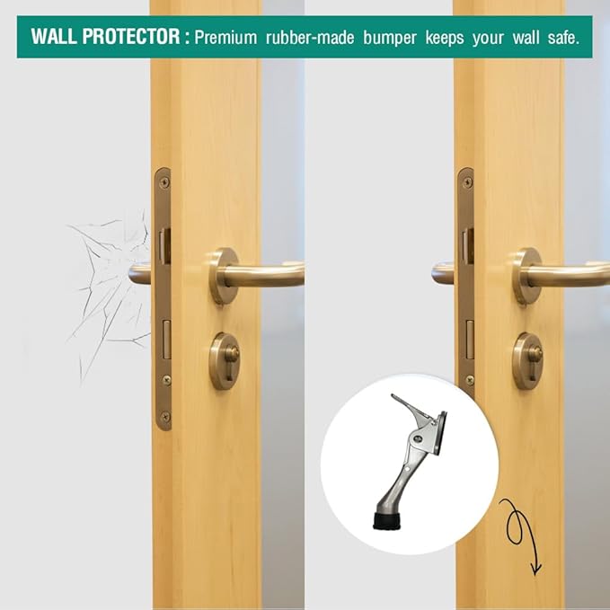 One Touch Kickdown Door Stopper, Door Holder, Heavy Duty Door Stops, Bottom of Door, Height-Adjustable Rubber Tips by HASHI (Chrome, 4 inch x 4pack)