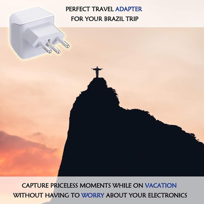Ceptics Brazil Travel Adapter Plug with Dual USA Input - Type N (6 Pack - Ultra Compact - Safe Grounded Perfect for Cell Phones, Laptops, Camera Chargers and More - Power Plug (CT-11C)