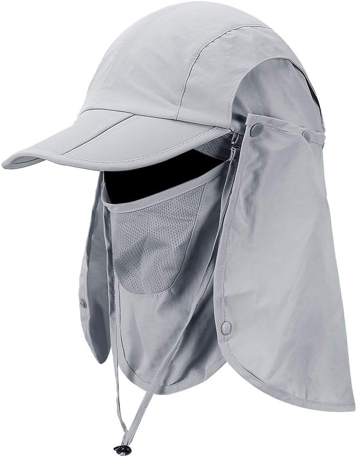 Foldable Sun Cap, Fishing Hats, UPF 50+ Protection Caps with Face Mask Neck Flap
